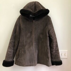 Sonoma Life + Style Leather Fur Hooded Jacket Medium
